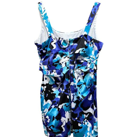 Bisou Bisou Midi Dress Plus 22W Blue White Floral All Over Print Sleeveless - Picture 2 of 5
